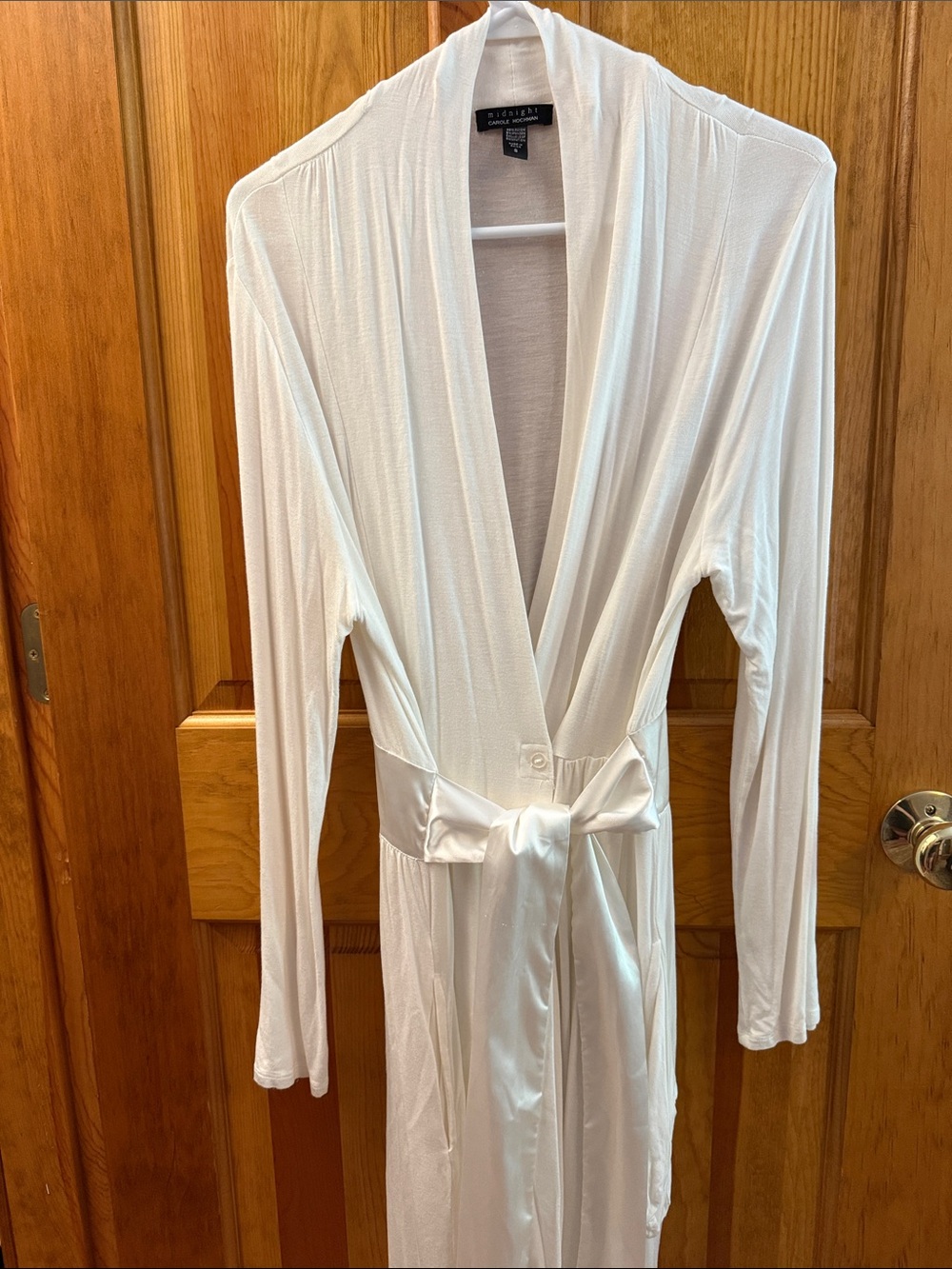 Midnight by Carole Hochman Cream Long Satin Tie Robe